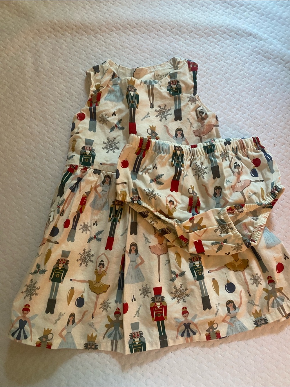 Size 18 mo. Girls Nutcracker Print Dress with Bloomers - Cream and matching red